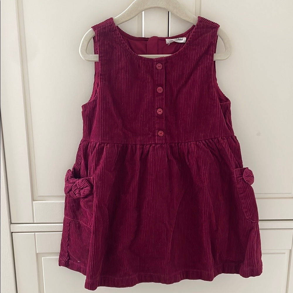 Burgundy Corduroy Dress with Pockets